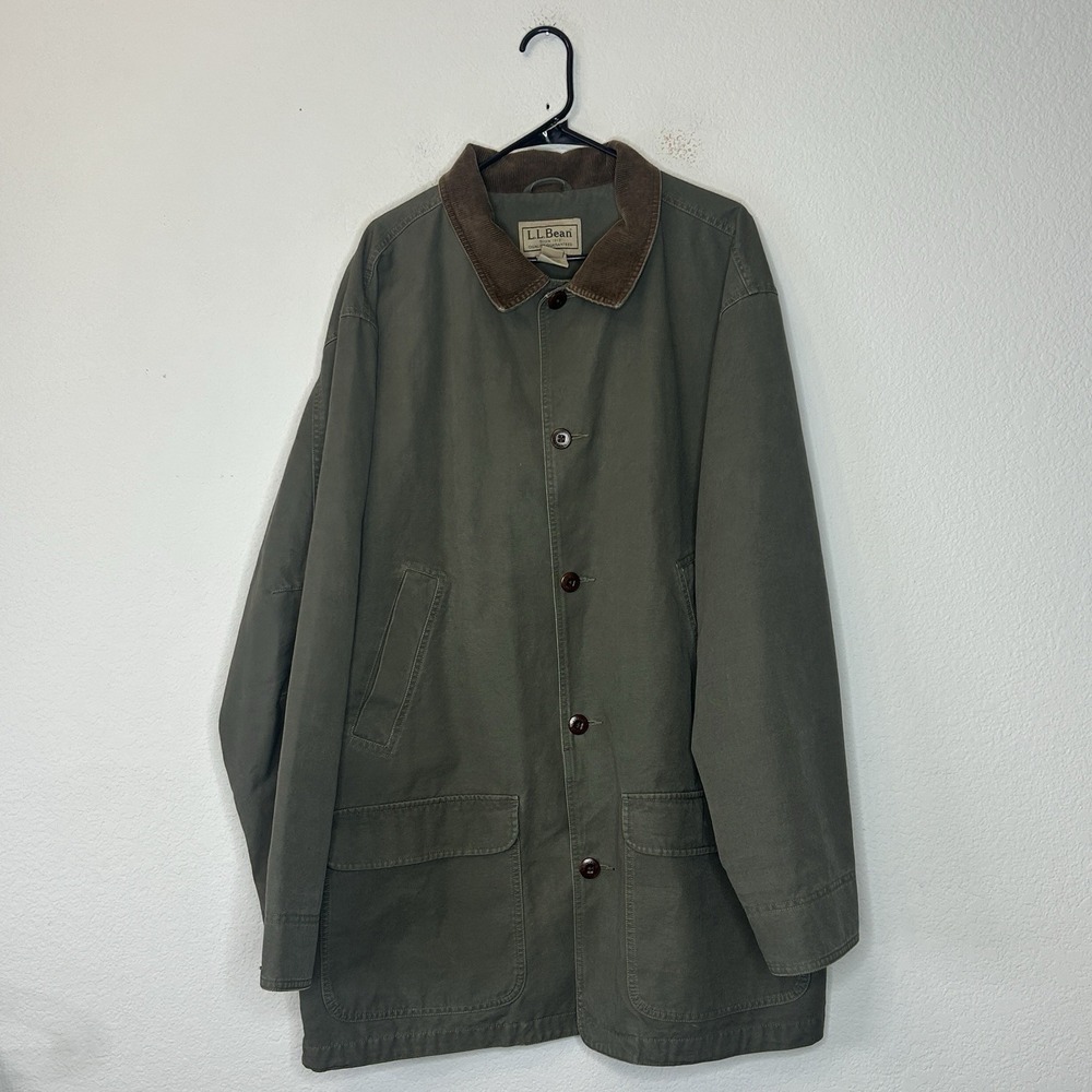 LL Bean Original Field Coat Men's XXLT 2XL Olive Green Solid Canvas Corduroy